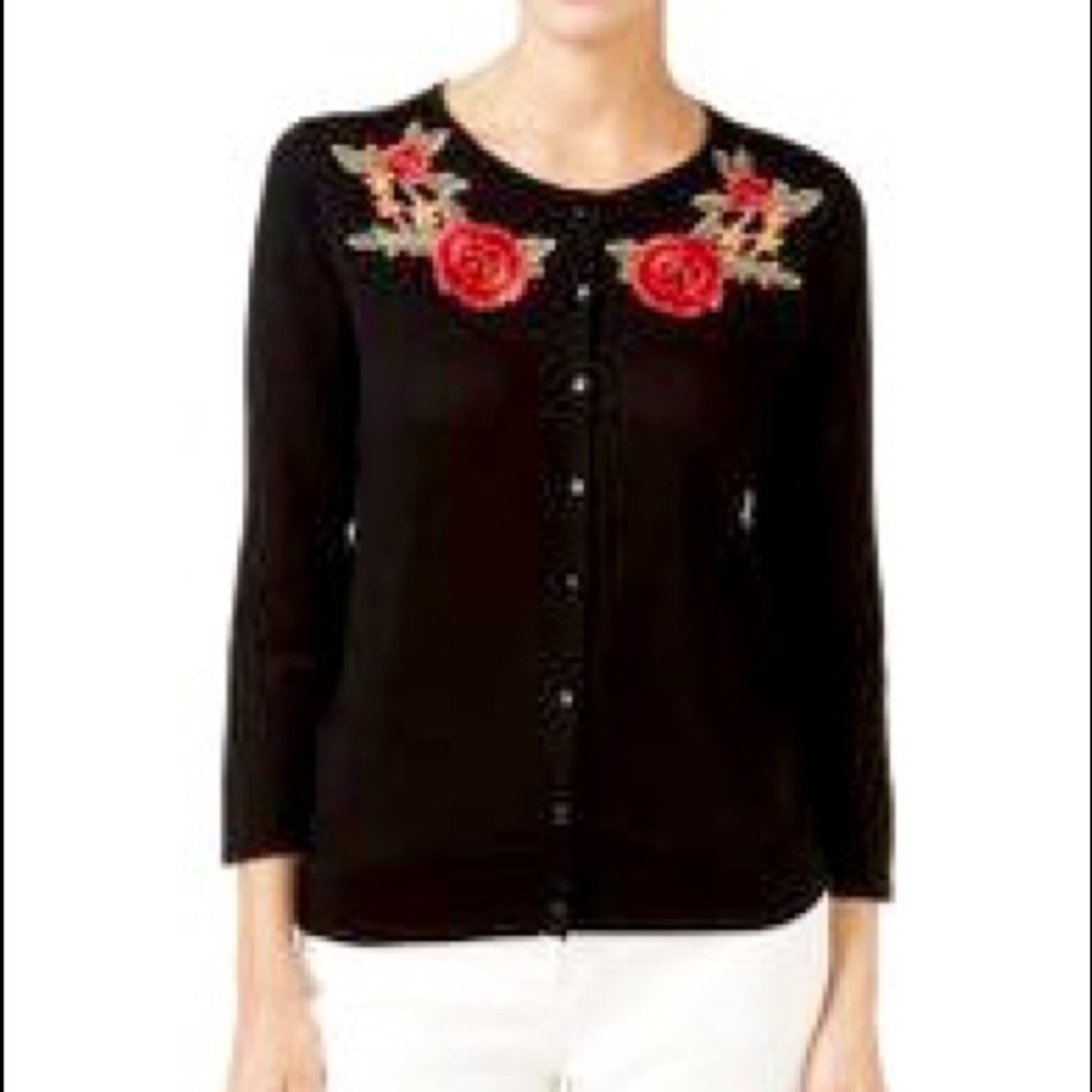 AUGUST SILK cardigan with flowers application. - Picture 2 of 5
